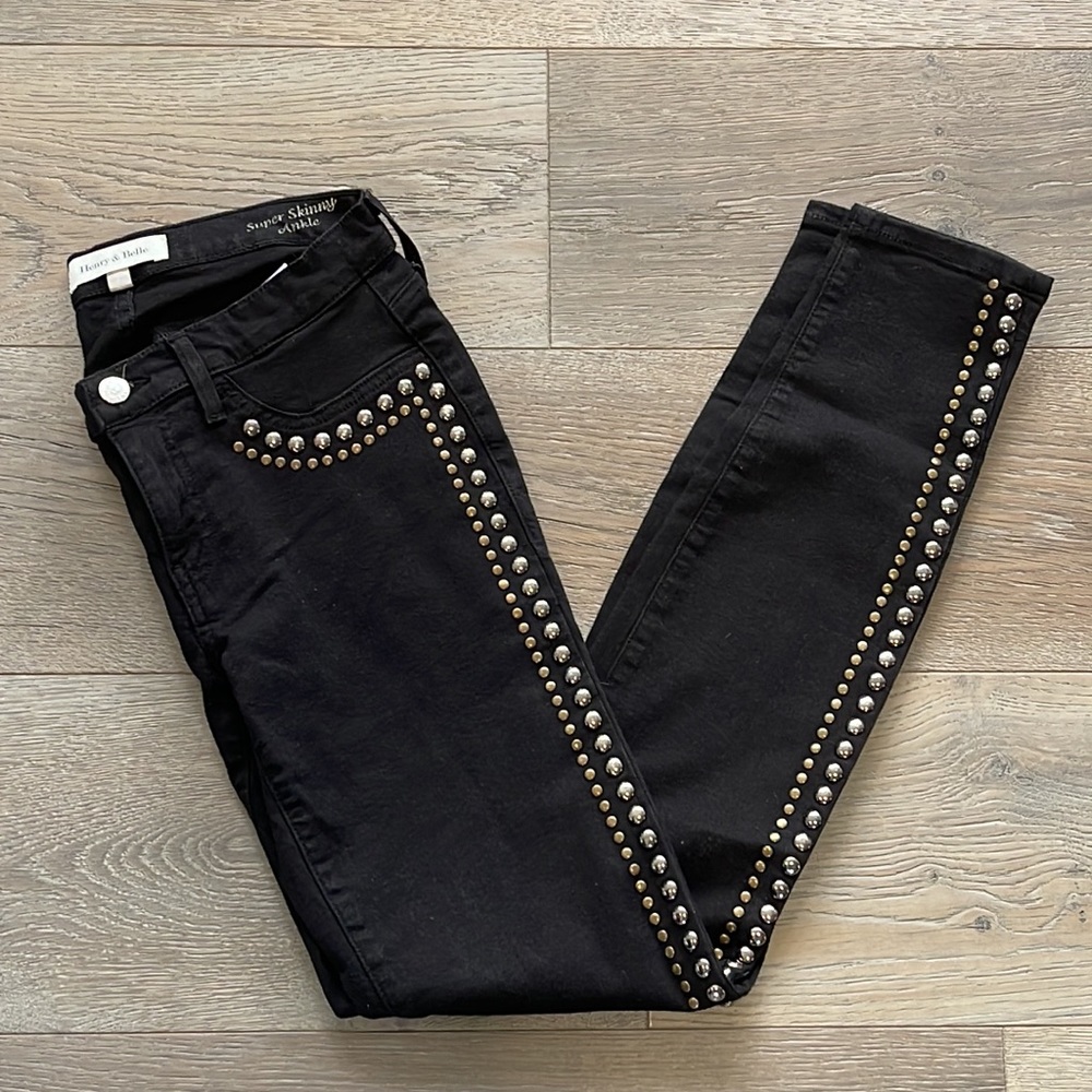 Henry and Belle Embellished Super Skinny Ankle Jeans Black Size 26